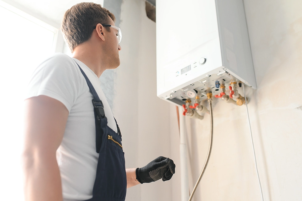 Handwerker prüft eine Gasanlage